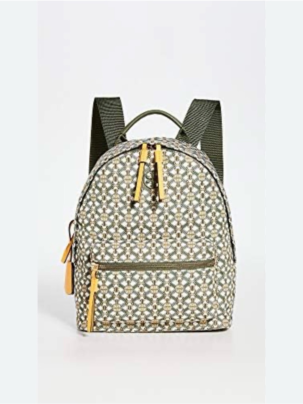 Tory Burch Printed Small Zip Backpack Yellow Green Gemini Medallion